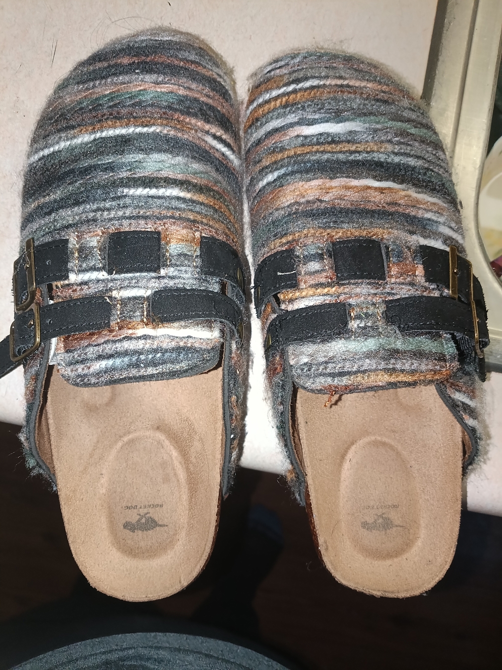 Source Unknown Multicolor Wool-Strap Clog Mules - Black Straps